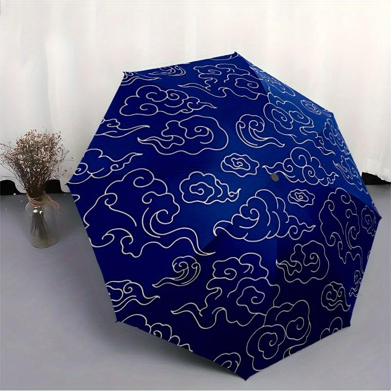 1pc Clouds Blue Automatic Open/close Folding Compact Umbrella, 8 Rib Sturdy Canopy, Lightweight Portable, Everyday Use, Gift,,088