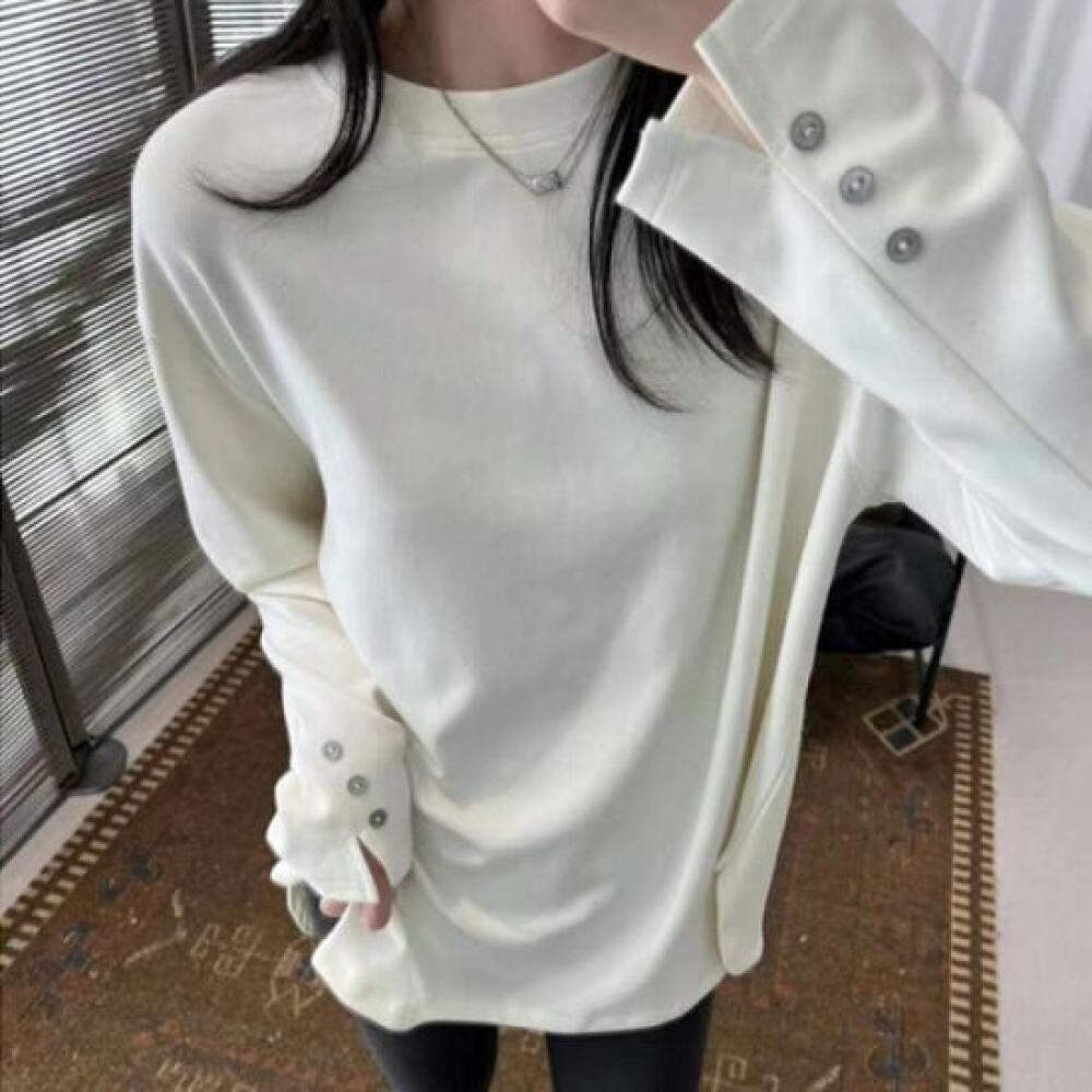 Navava NT2150 Simple BuTTon PoinT Long Sleeve Round Neck T shirT