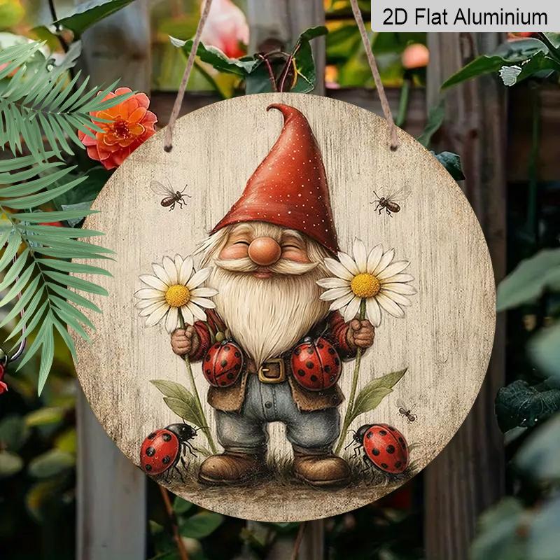 

2D Flat Aluminum 7.87 Inch X 7.87 Inch Gnome and Ladybug Style Wall Covering, Rustic Style, Suitable for Dining Rooms, Gardens, Farmhouses, Cafes 1pc