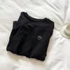 Double-sided German Velvet Warm T-shirt Women Brushed Embroidered Round Neck Korean Versatile Loose Thickened Bottoming Shirt