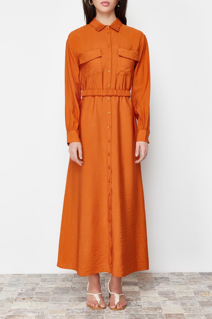 Dámská móda Nové hidžábové šaty Skořicový pas Elastický pásek s kapsou Detailní tkané šaty