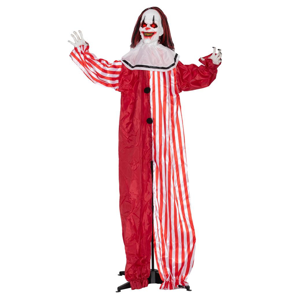 165 cm Life Size Halloween Animated Clown with Red Light Up Eyes, Sound Activated Moving Body, Scary Clown Halloween Decorations, Battery Operated