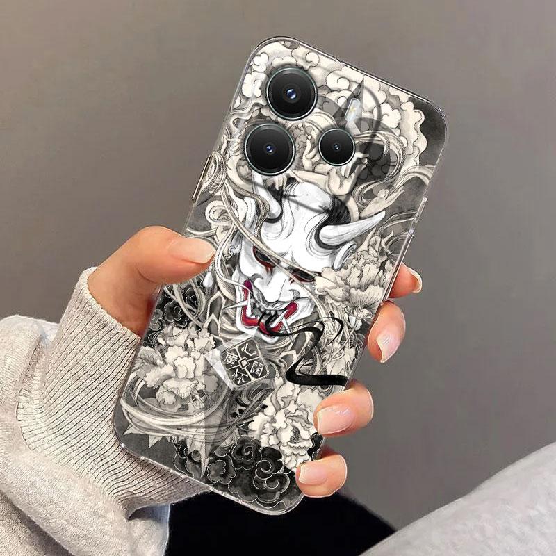 

Samurai Hannya Mask Ghost Tattoo Phone Case For Xiaomi Redmi 14C 13C 10C Cover for Redmi Note 14 13 12 11 10 9 8 Pro Clear Funda Redmi 10