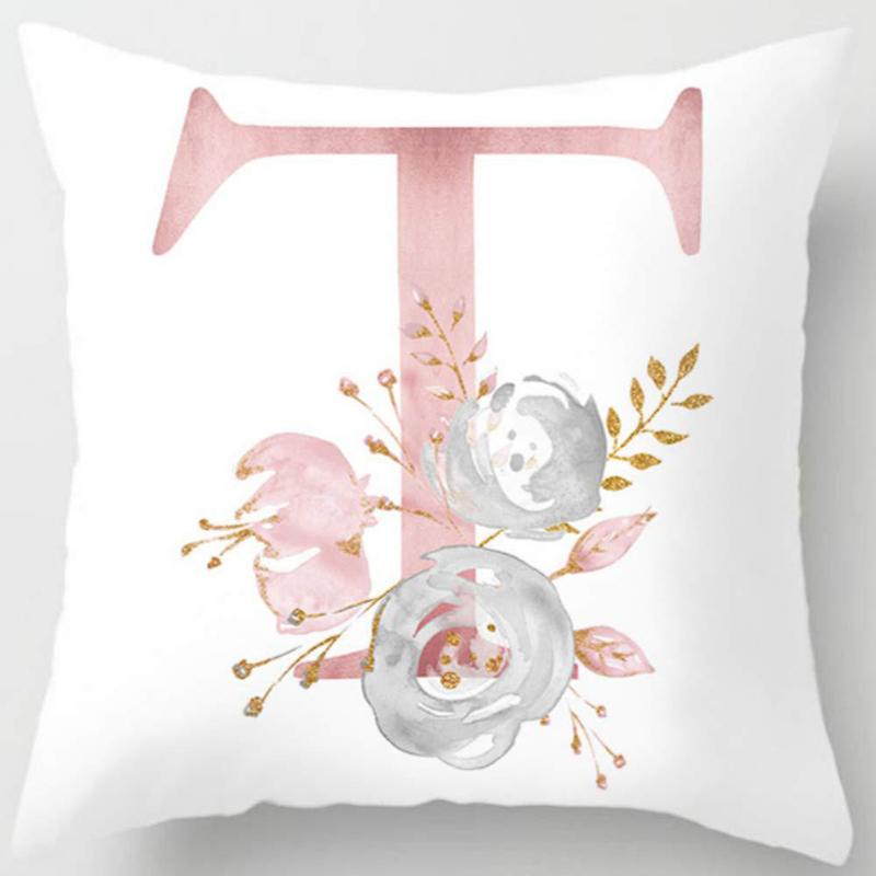 White Pink Alphabet Pillowcase Letter A-Z Flower Pillow Cover Sofa Cushion Cover Home Decor Pillow Cover