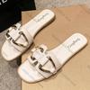 Fashion 2025 Women Metal Decor Single Band Flat Sandals Fashion Sexy Open Toe Outdoors Slides Luxurious Office Ladies Party Female Shoes