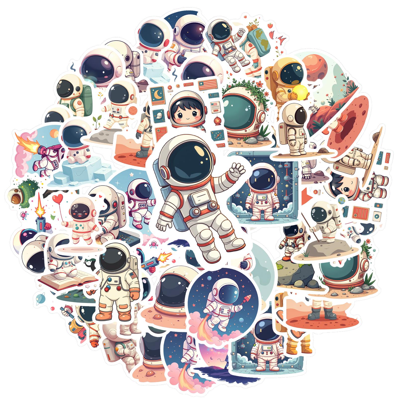 

35-200pcs Space Station Astronaut Stickers Cartoon Graffiti Decals Diy Phone Laptop Notebook Suitcase Waterproof Sticker