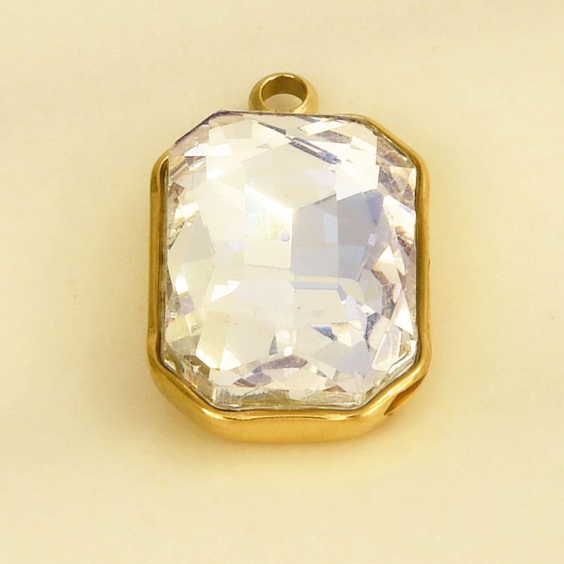 Rectangle Geometric Stainless Steel Pendants For Jewelry Making Supplies One Side Rhinestone Charm DIY Necklace Earrings Pendant