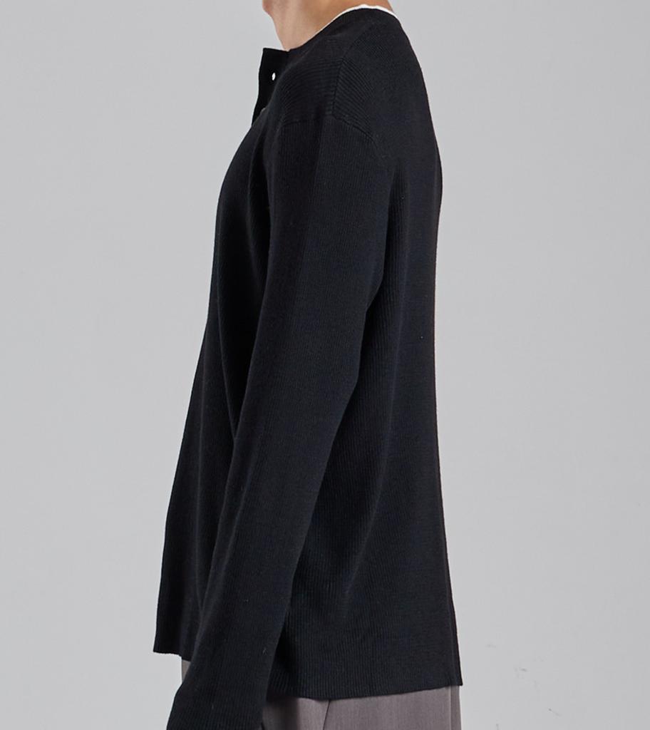 Beoteunseoul Wool Blend Layered Henley Neck Knit (Black)