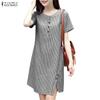 ZANZEA Vestido casual de verano para mujer con cuello redondo, manga corta y rayas