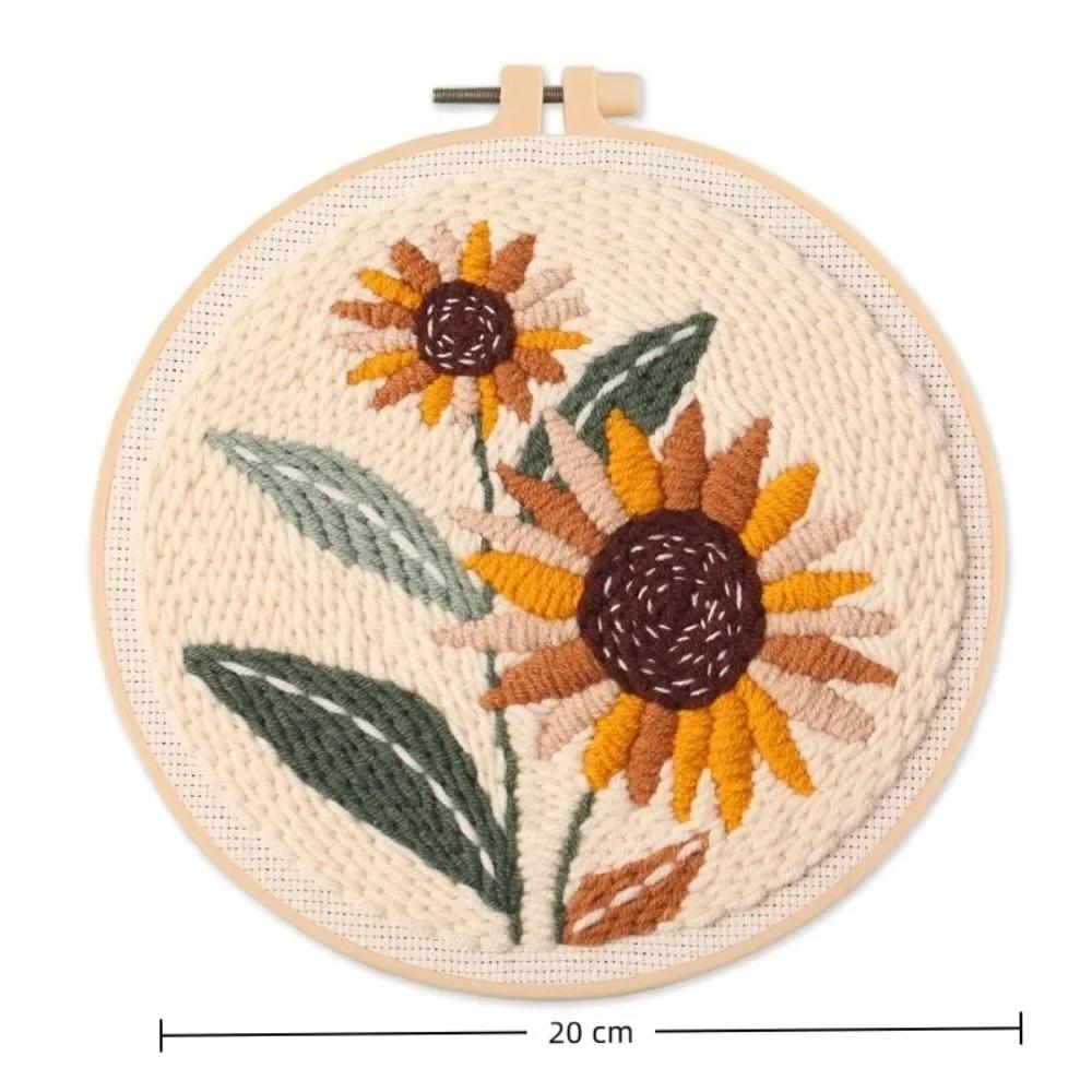 with Hoop Tulip Sunflower Punch Needle Kit Stamped Cloth Yarn Thread DIY Embroidery Kit DIY Gift Punch Needle Embroidery Kits