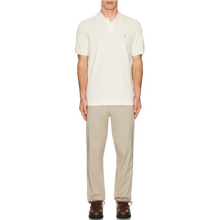 Polo Ralph Lauren Logo Embroidered Vertical Button Short Sleeve Polo Shirt Men Tops Beige 710534735-420
