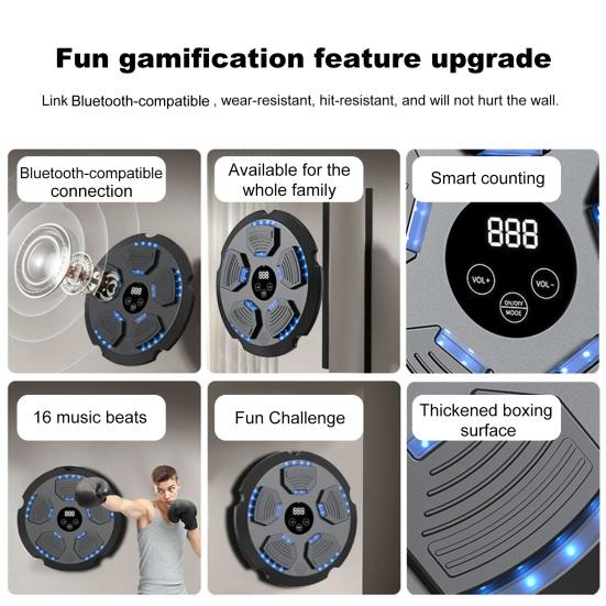 Musikkboksemaskin Veggmontert Bluetooth-kompatibel Elektronisk Smart LED-boksing Trening Stansepute Hjemmetreningsutstyr