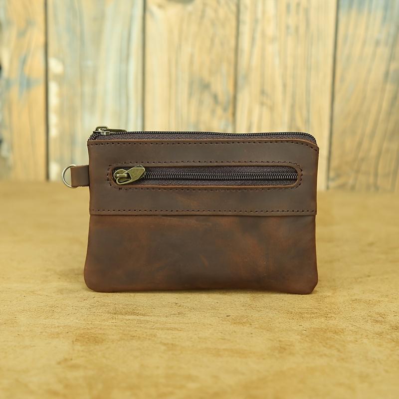 Portafoglio in Pelle Portamonete Vintage, Portafoglio da Uomo, Elegante Casual Zip Porta Carte Multiplo