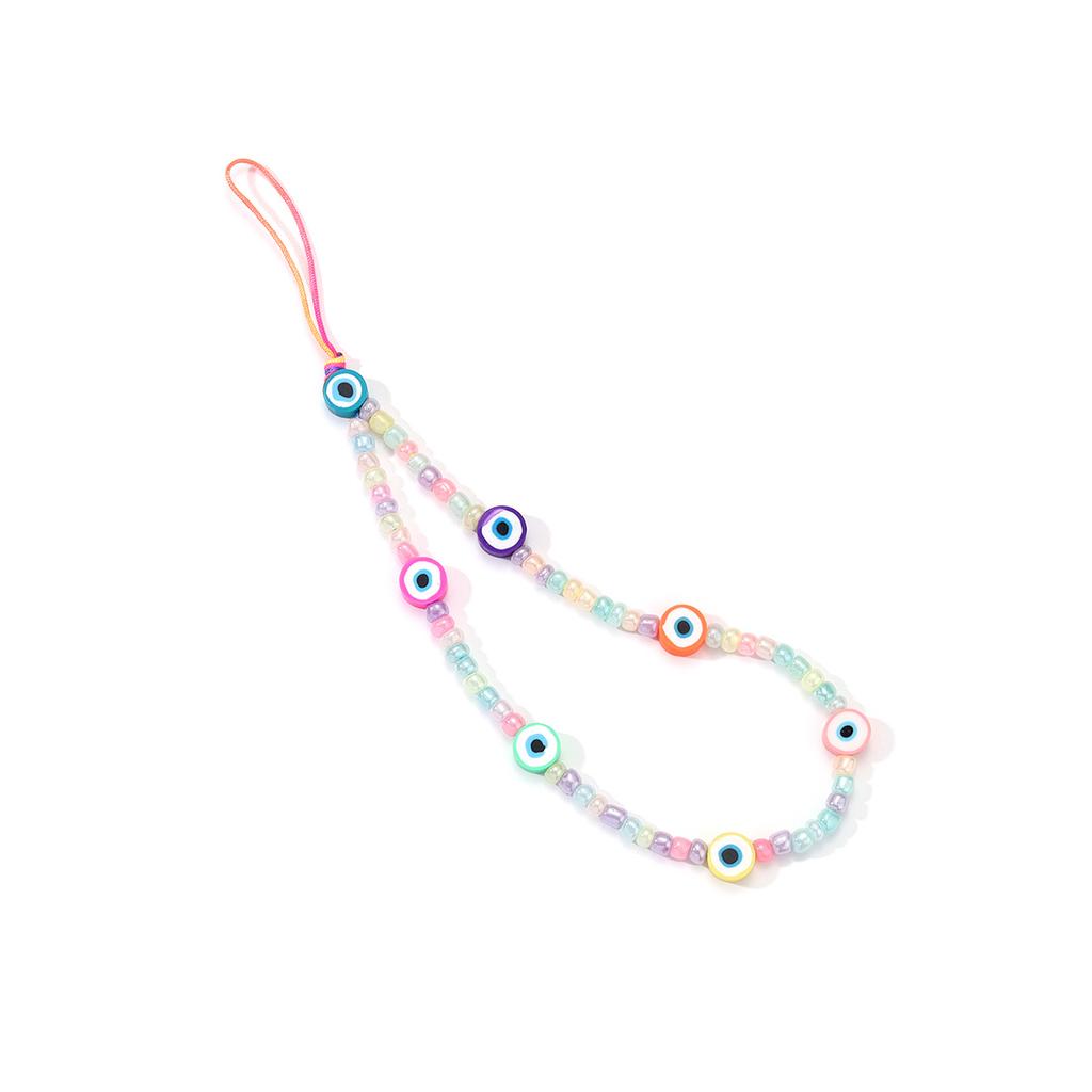 Creative handmade colored acrylic beaded mobile phone chain ins personalized soft pottery wrist anti-loss pendant pendant