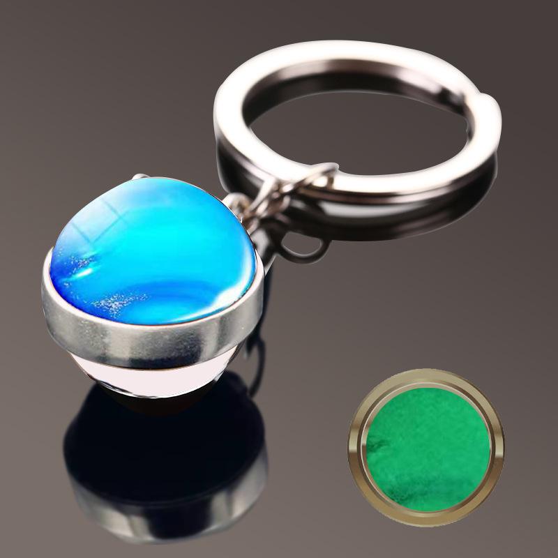 Double-Sided Glass Galaxy Keychain with Moon, Earth, Mars Pendants