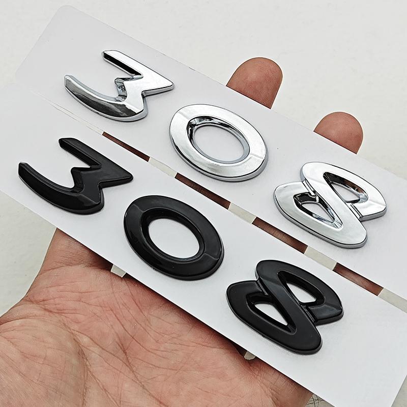 VZQR9 New 3D ABS Chrome Black Car Letters Logo 308 Emblem Sticker Rear Trunk Badge For Peugeot 308 SW GT Line GTI T9 T7 P5 Accessories