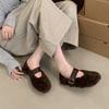 2025 Winter New Round Head Velvet Flat Mary Jane Shoes Warm Lazy Versatile Fluffy Shoes