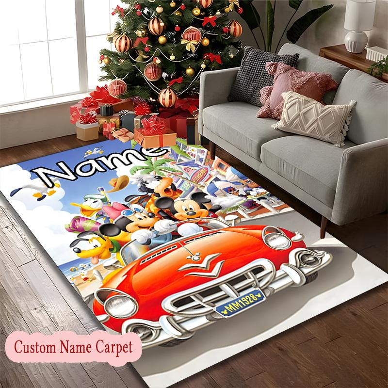 1pc Mickey Adventures Wheels Rug, Personalized Customize Name Printed Home Area Carpet, Custom Text Office Chair Rug