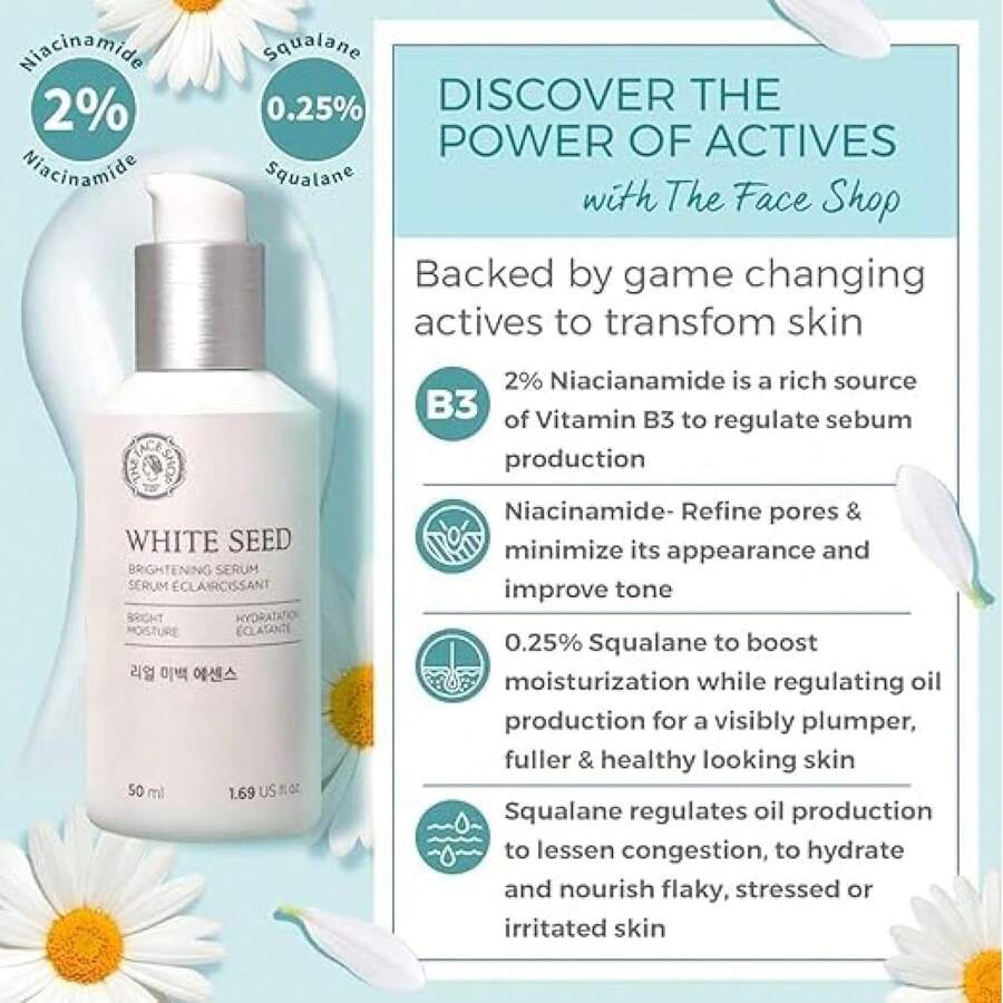 The Face Shop Sérum Éclaircissant 50ml Avec Extrait de Graines Blanches – Booster d'Éclat Profond pour Peau Terne