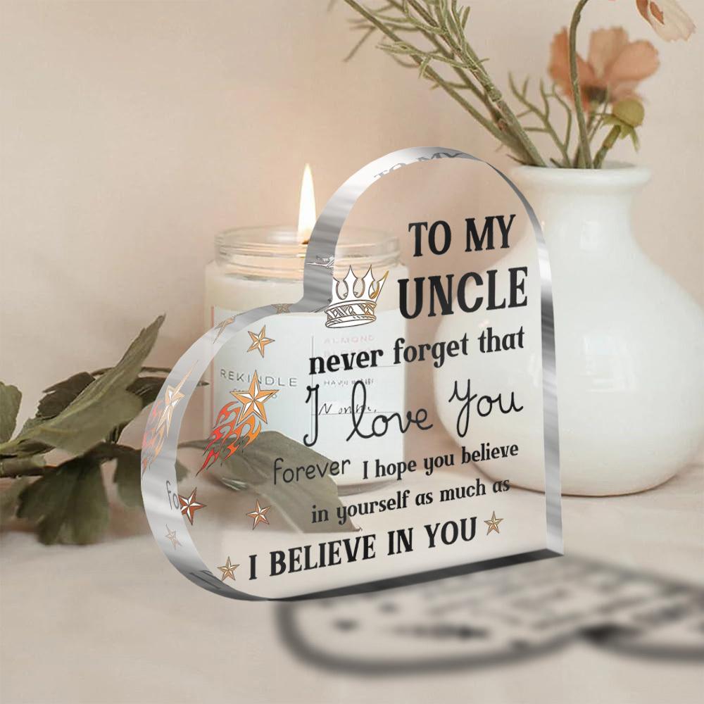Heart-Shaped Decorative Ornament - "To My Uncle" Engraved, Modern Style, Tabletop Mounting, Multipurpose Use, Ideal for Father'S Day & Christmas Gift