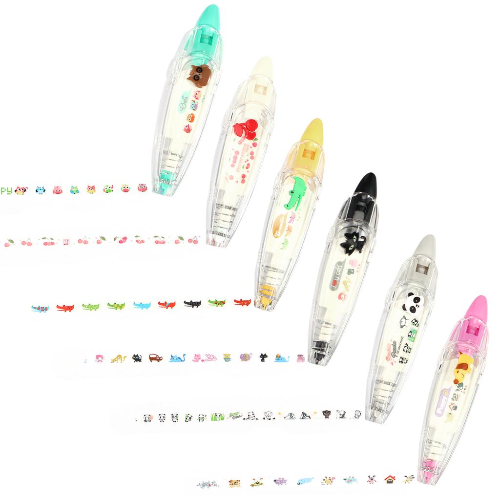 6Pcs Cute DIY Patterned Decorative Design Correction Tape Decorative Pen for Decorating Diarie Office School Stationery Supplies