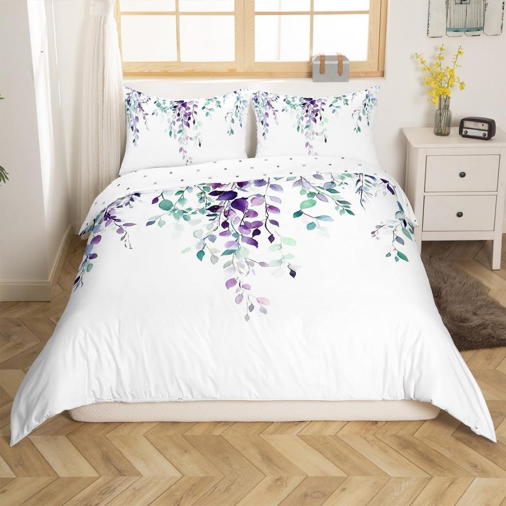 Tinte Malerei Stil Bettbezug Queen King Size Modern Einfach Aquarell Pflanze Blatt Bettwäsche Set Kinder Erwachsene Damen 3-teiliges Set
