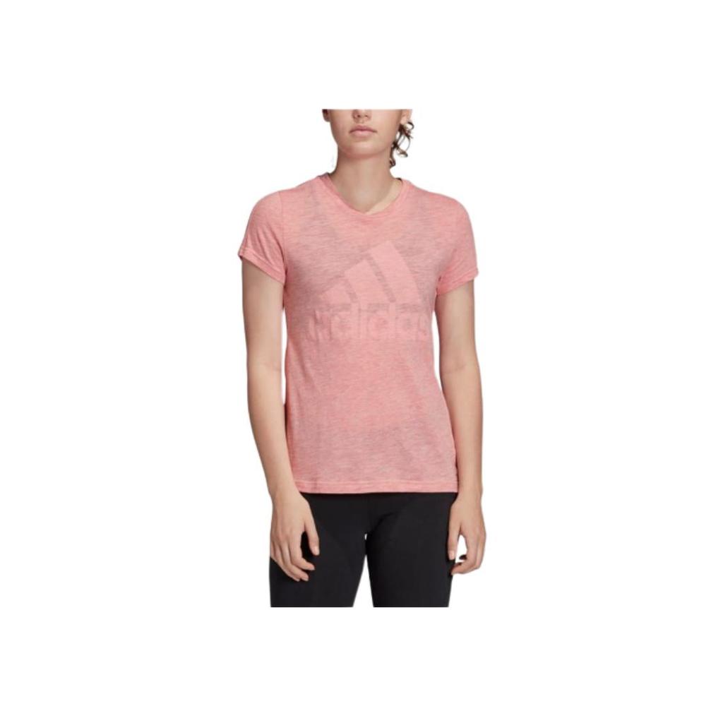 Adidas Comfortable Versatile Round Neck Short Sleeve T-Shirt Women Tops Pink FL4196