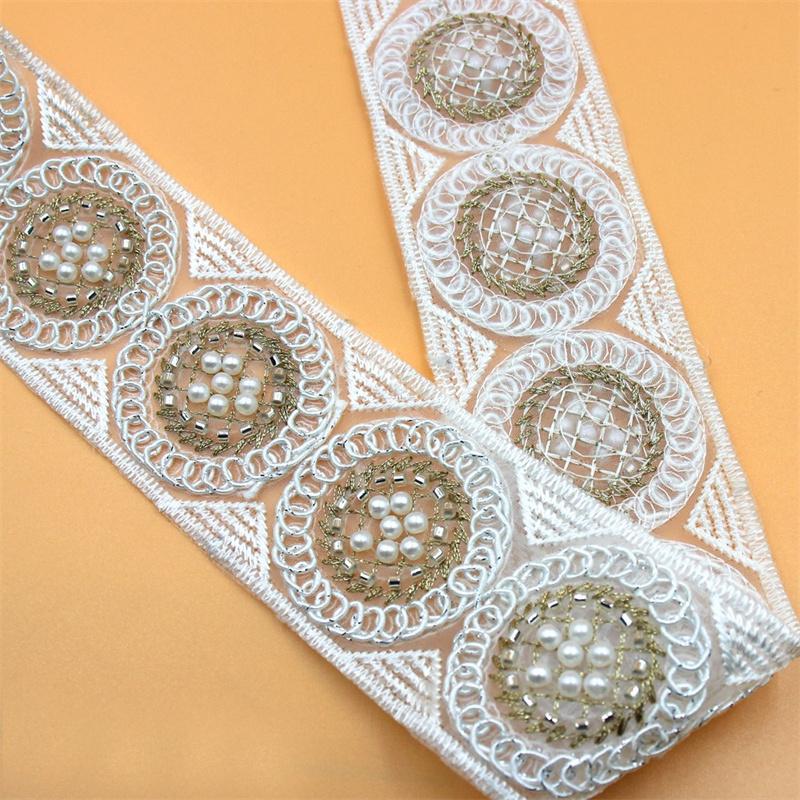 1 Yards 4.5cm Wide Organza Embroidered Lace Ribbon Bridal Gown Pearl Beaded Lace Trim Materials, DIY Clothing Accessories