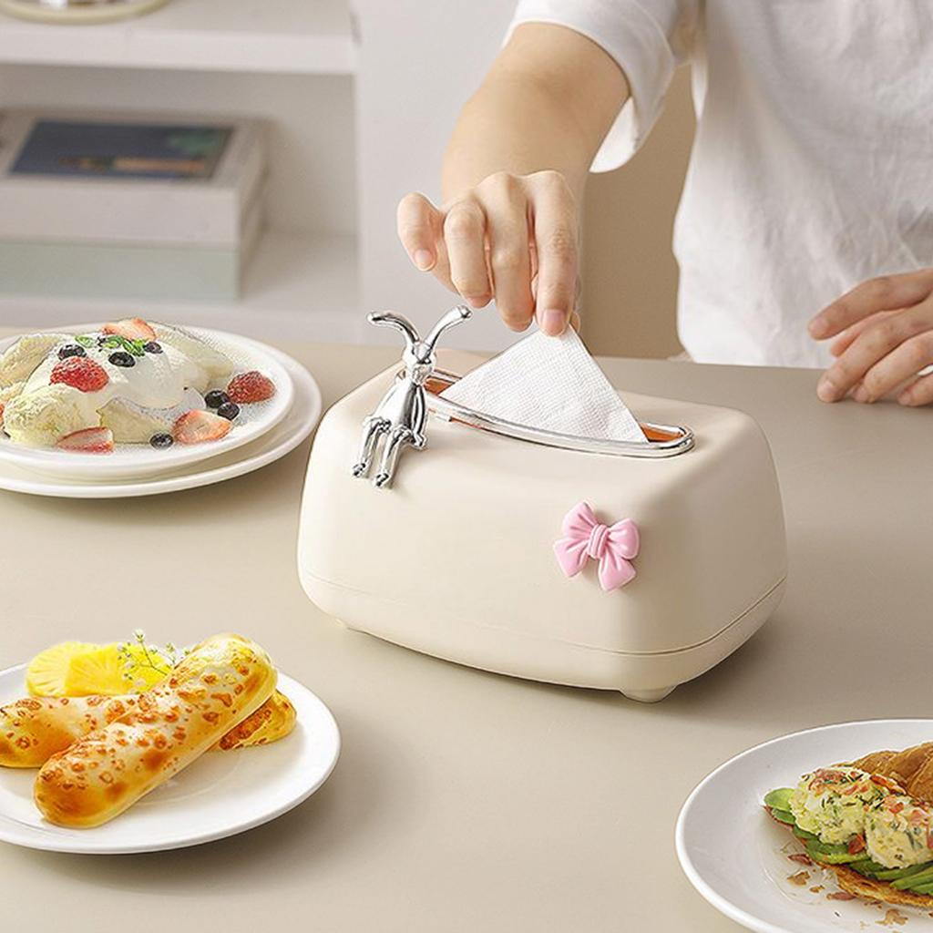 Unique Plastic Tissue Container Paper Towel Stand Tissues Dispenser with Spring Rabbit Napkin Box Cute Paper Container