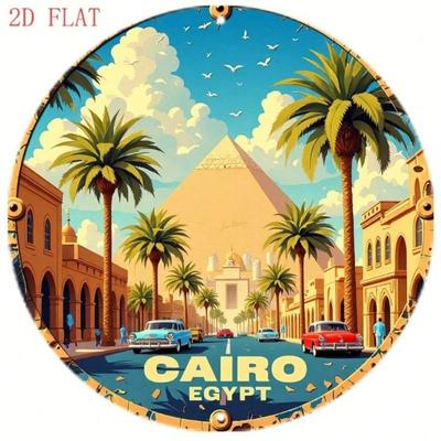 Vintage Egypt Pyramids Palm Metal Poster Wall Art Decor Light Aluminum