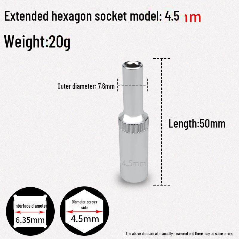 1/4" Xiaofei Hex Socket Wrench, Short 6.3mm Chrome Vanadium Steel Head