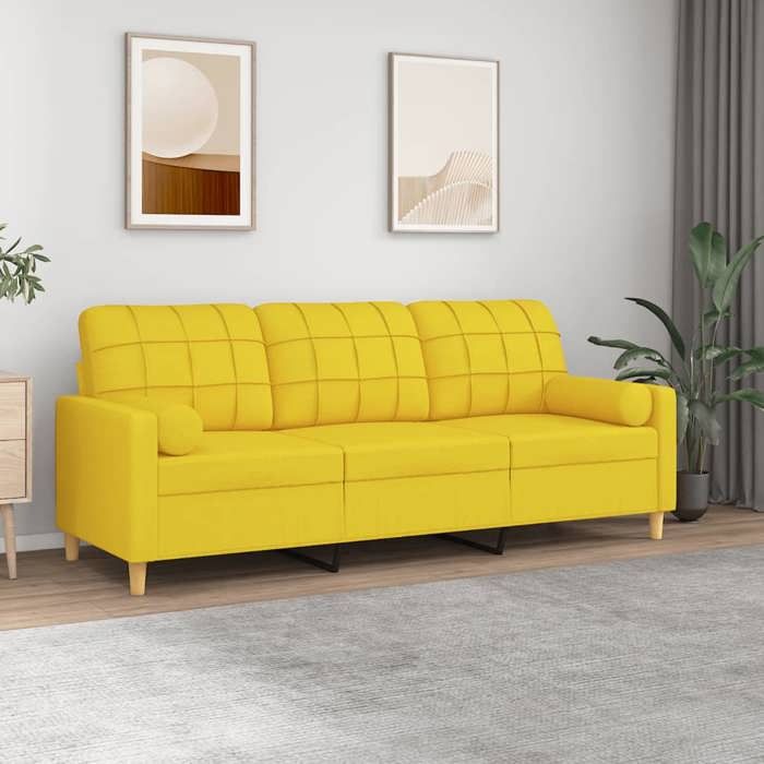 VidaXL Canapé 3 places avec oreillers jaune clair 180 cm tissu, canapé, canapé de salon, canapé 3 places en tissu, canapé 3200795