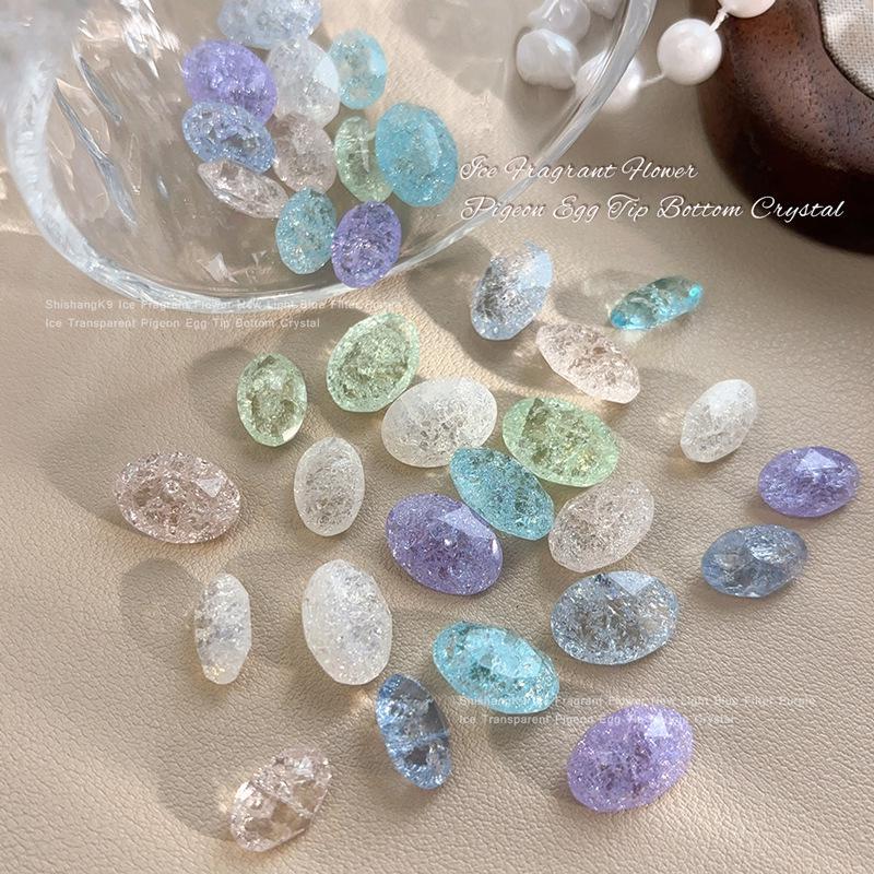 K9 Crystal Burst Rhinestone Nail Art Decorations - Light Blue, Fruit Green, Purple, Translucent White, Pointed Back Large Rhinestones.