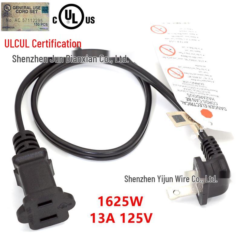 UL-zertifiziertes US 2-Pin Verlängerungskabel NEMA 1-15P/1-15R