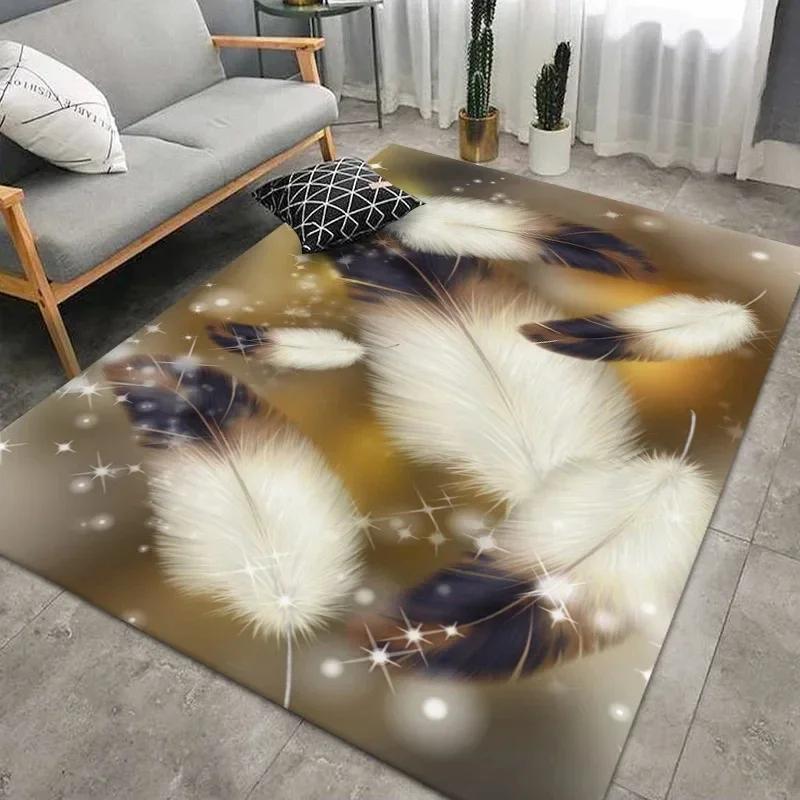 Geometric Feather Carpet for Living Room Modern Art Style Household Table Sofa Bedroom Bedside Area Rug Soft Bedroom Floor Mat