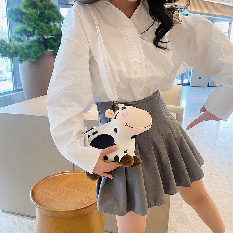 Harajuku girl cute cow plush small bag, student messenger bag soft girl shoulder bag woman