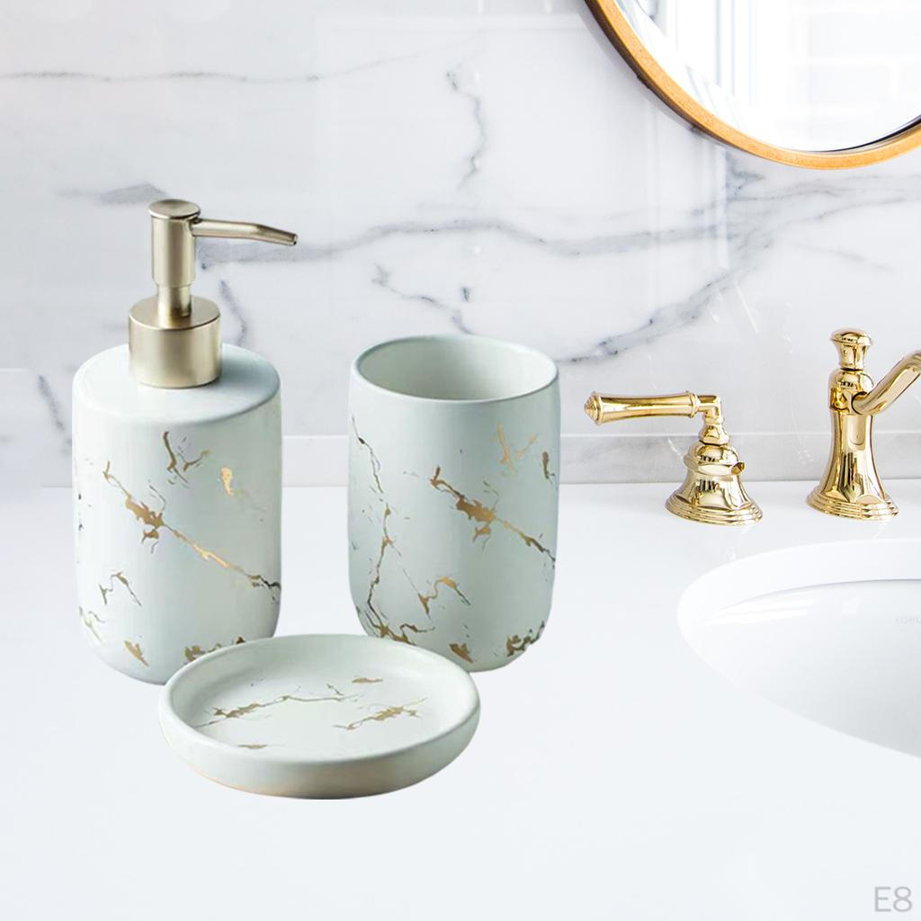 Badezimmer-Accessoire-Set KERAMIK Marmoroptik Spender Seifenschale
