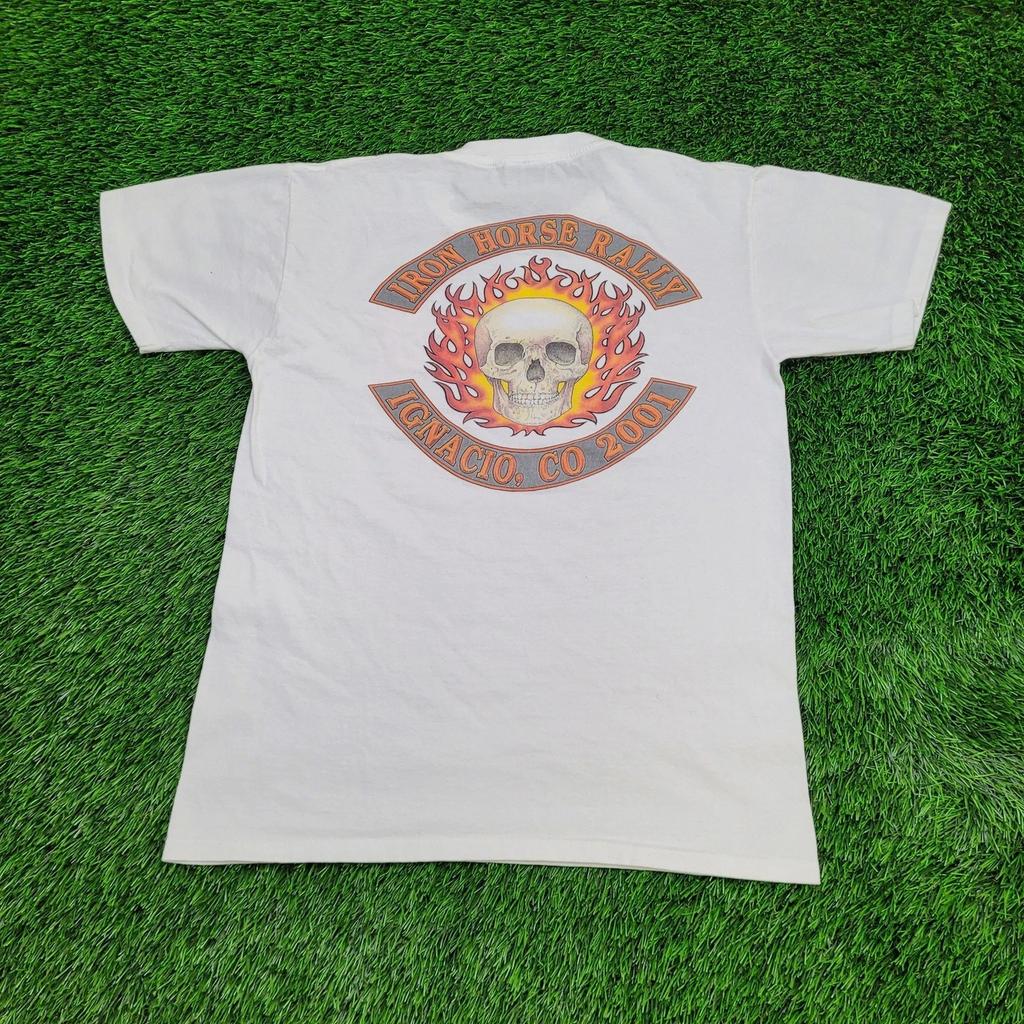 Vintage 2001 Iron Horse Rally Shirt Medium 20x26 Skull Biker