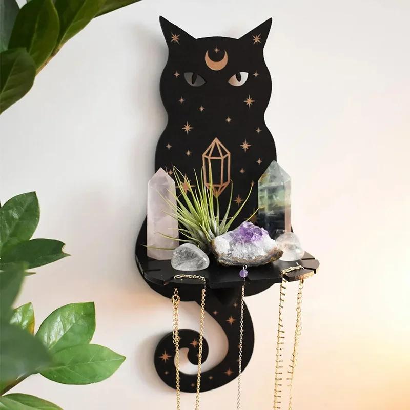 Stone Wall Shelf Handmade Wooden Display Stand Hanging Candle Holder Rustic Wall Decor Shelf for Home Bathroom Kitchen