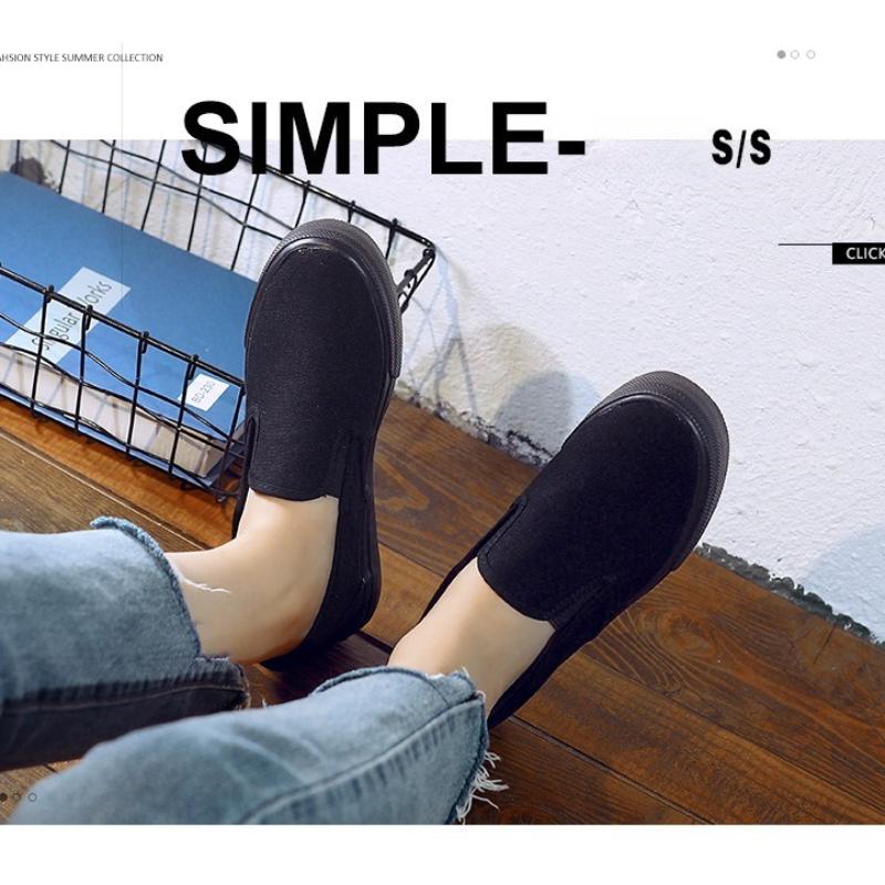 Fashion Autumn Women's Black Canvas Slip-On Shoes Low Top Flat Comfort Work Casual Sneakers for Daily Walking Breathable Sneakers Women