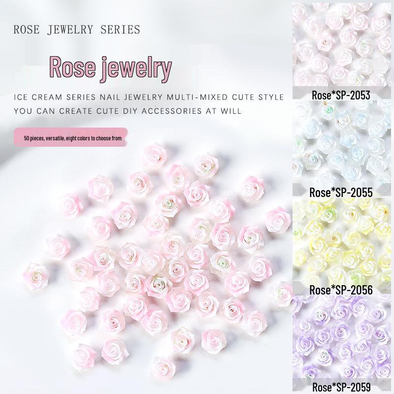 Gradient Camellia Resin Rhinestones Rose Nail Art Decorations, 3D Colorful Flatback Flowers (Approx. 50 Pieces)