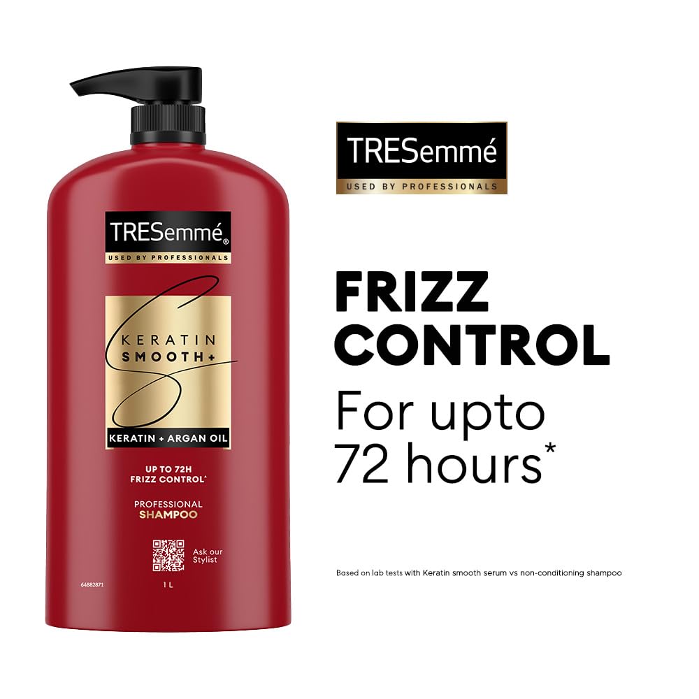 TRESemmé Keratin Smooth+ Shampoo 1000ml | 72H Frizz Control with Keratin Protein & Argan Oil | Paraben Free Smoothening Shampoo for Dry & Frizzy Ha