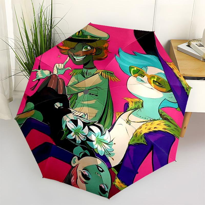 

1pc Rainbow Cat & Blue Hair Girl Outdoor Umbrella - Automatic Opening/Closing, Portable 3-Fold Design with 8-Bone Iron Frame - Perfect Gift for Fans,