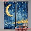 Set Of 2 Modern Night Skyline Curtains Digital Printing Deep Blue Golden Moon Stars City Silhouette Bedroom Decor Curtain Polyester Perfect For Master