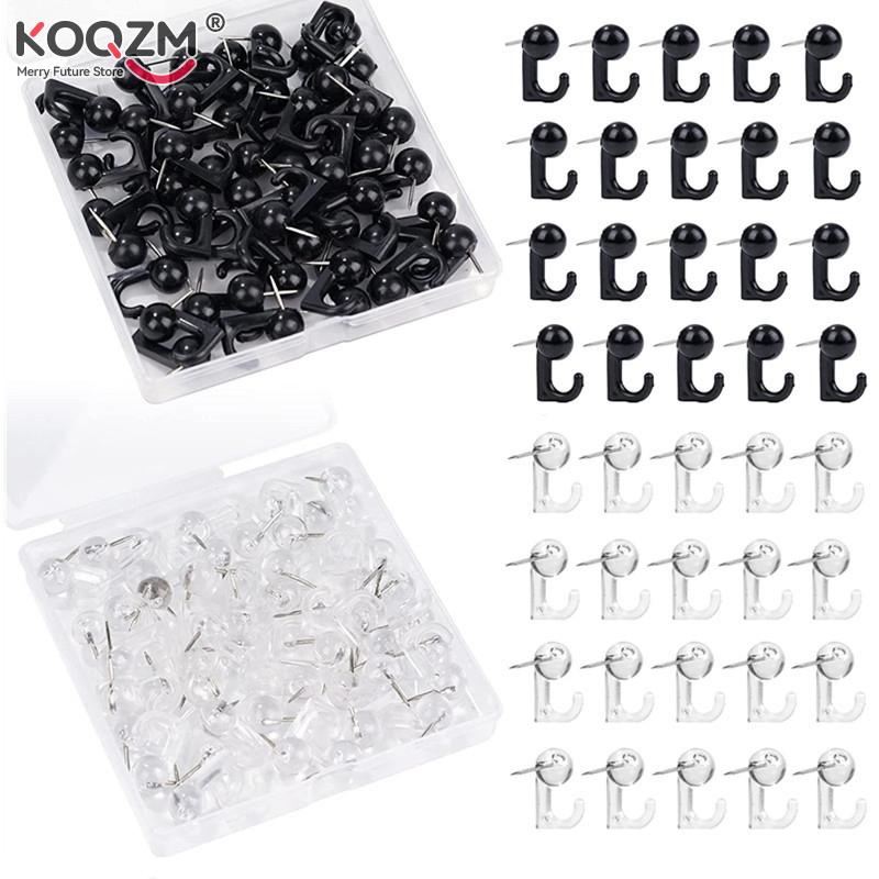 50pcs Plastic Metal Crochet Black White Cork Thumbtack Hooks Decorative Thumb Tacks Hook Back Push Pins Hook For Cork Board