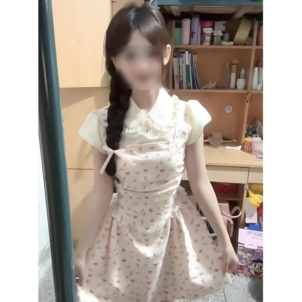 Summer Doll Collar Super Fairy Fake Two-piece Floral Dress Sweet and Spicy Princess Cake Short Dress Casual