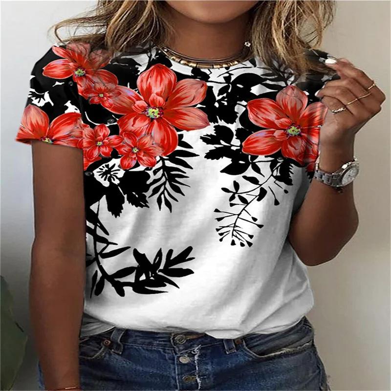 Women's 3D T-shirt with Digital Printing Round Neck Loose Short Sleeved T-shirt