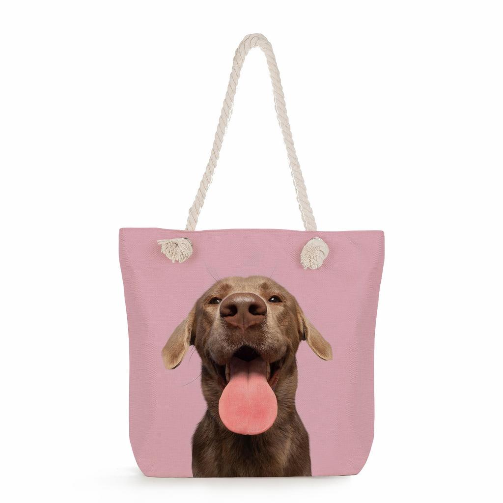 Multifunctional Dog Printed Thick Rope Shoulder Beach Bag Casual Large Capacity Handbag 7621 KTB