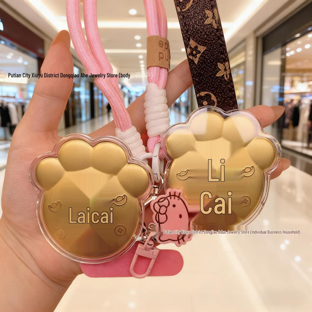 Pingente de Bolsa Gato da Sorte de Ouro Puro 999 20mg e Chaveiro de Urso