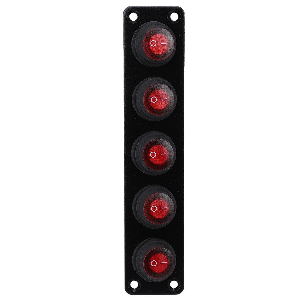 5 Gang Rocker Switch Panel 20A Red Circular On Off Switch Water Proof Aluminum Alloy Panel for Car Boat RV Truck Trailer